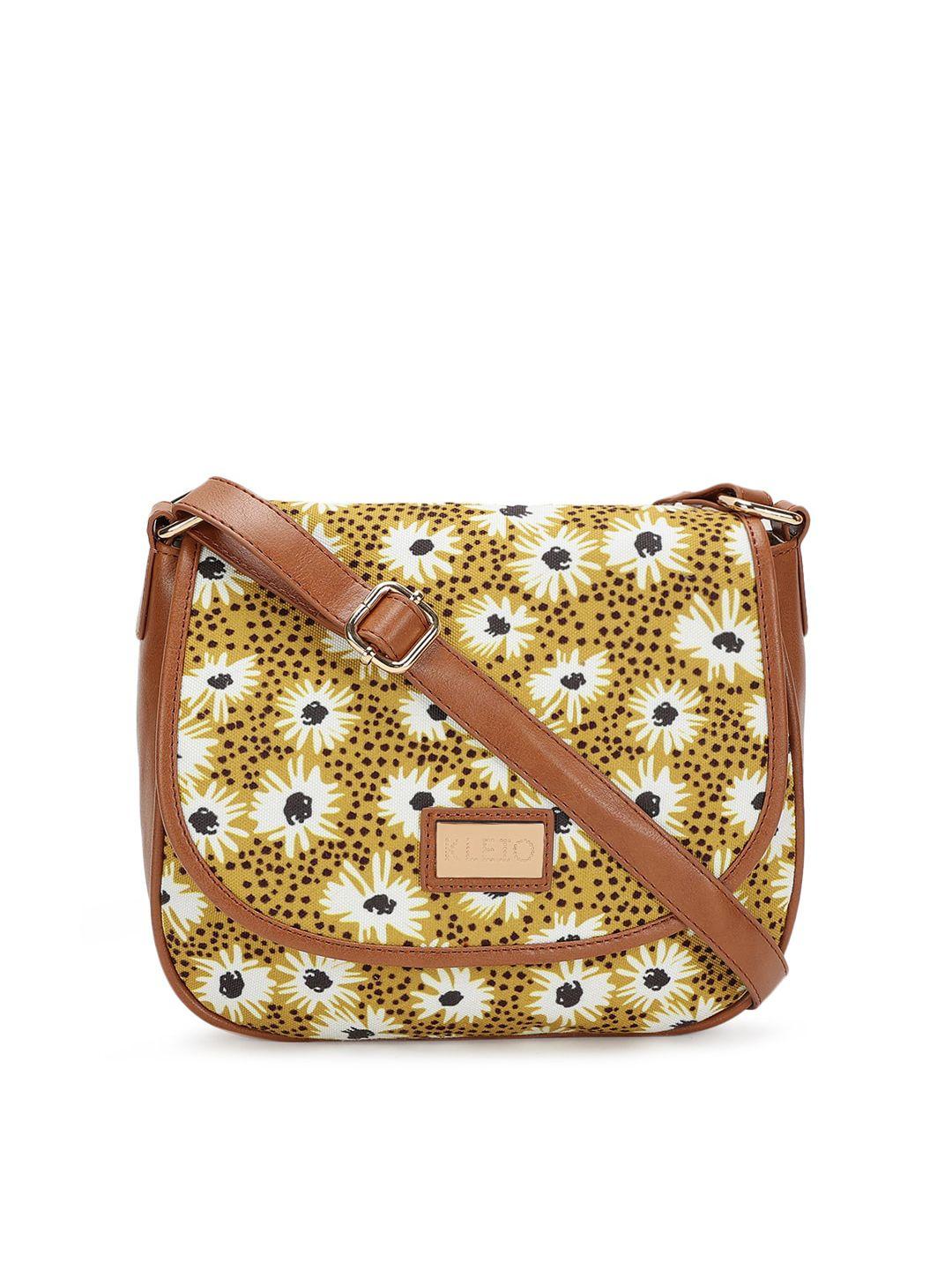 kleio mustard floral printed structured sling bag