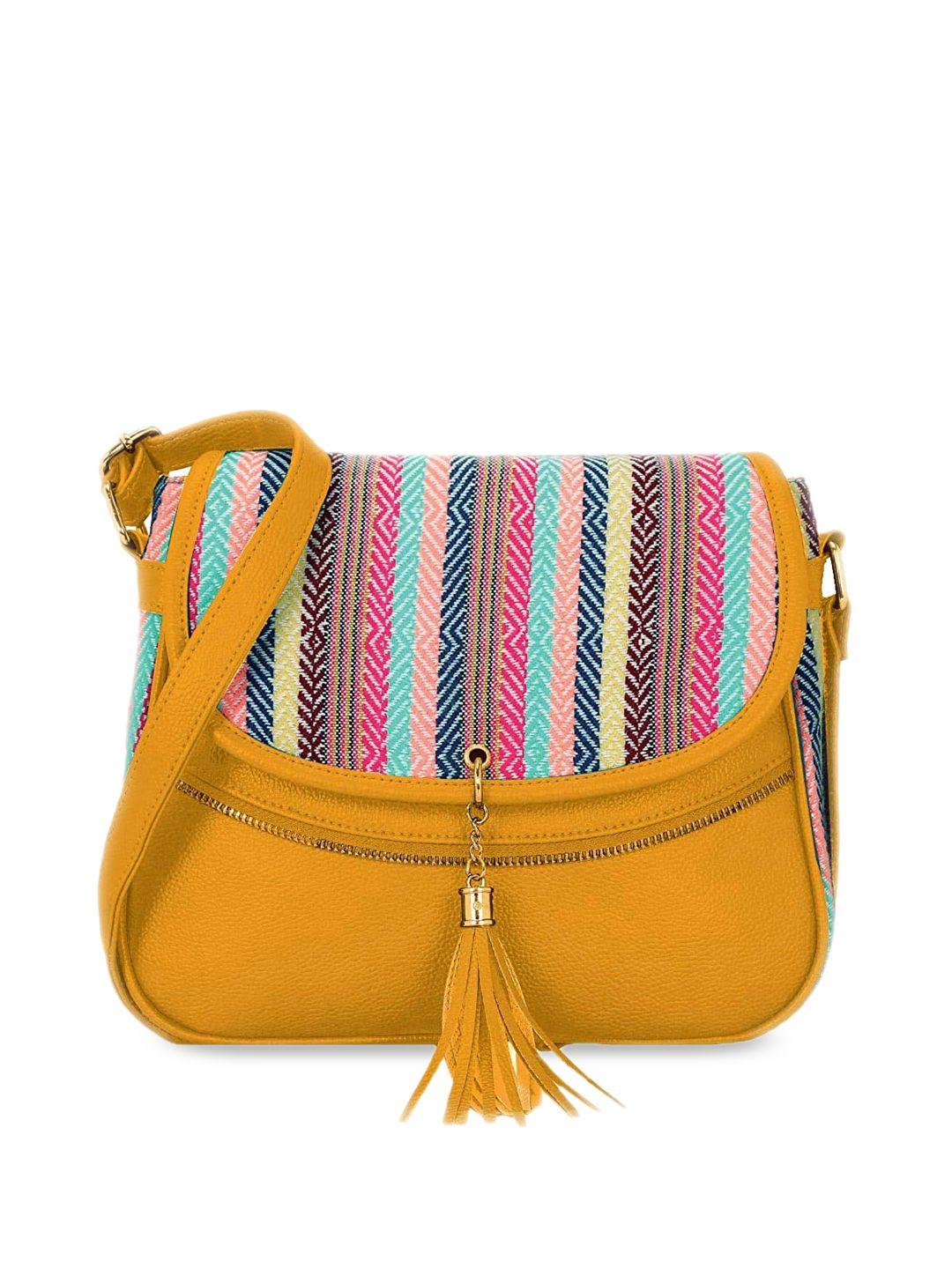 kleio mustard self design sling bag