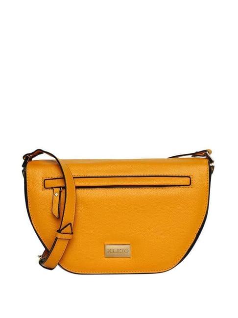 kleio mustard solid medium sling handbag