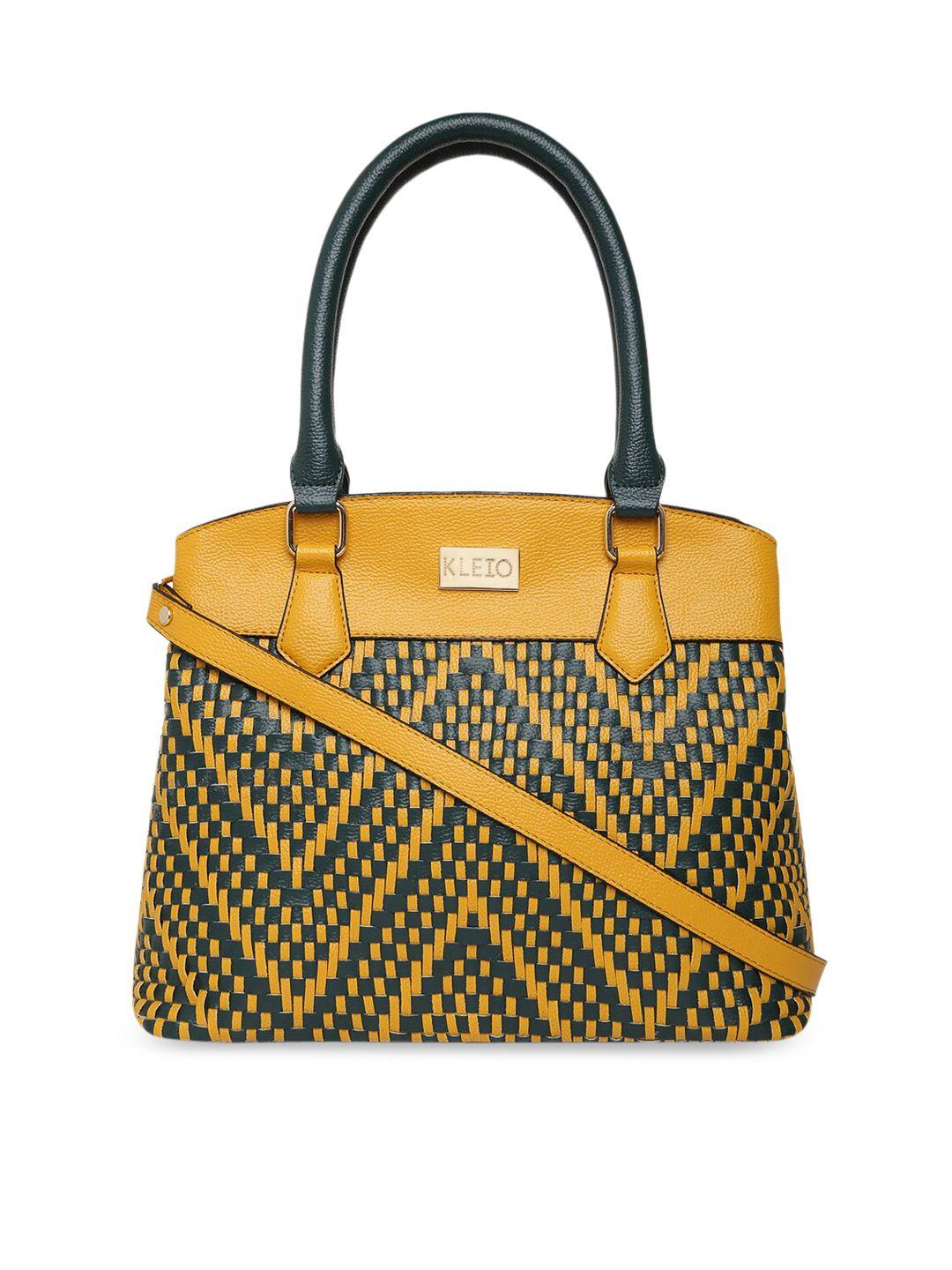 kleio mustard structured handheld bag with cut work