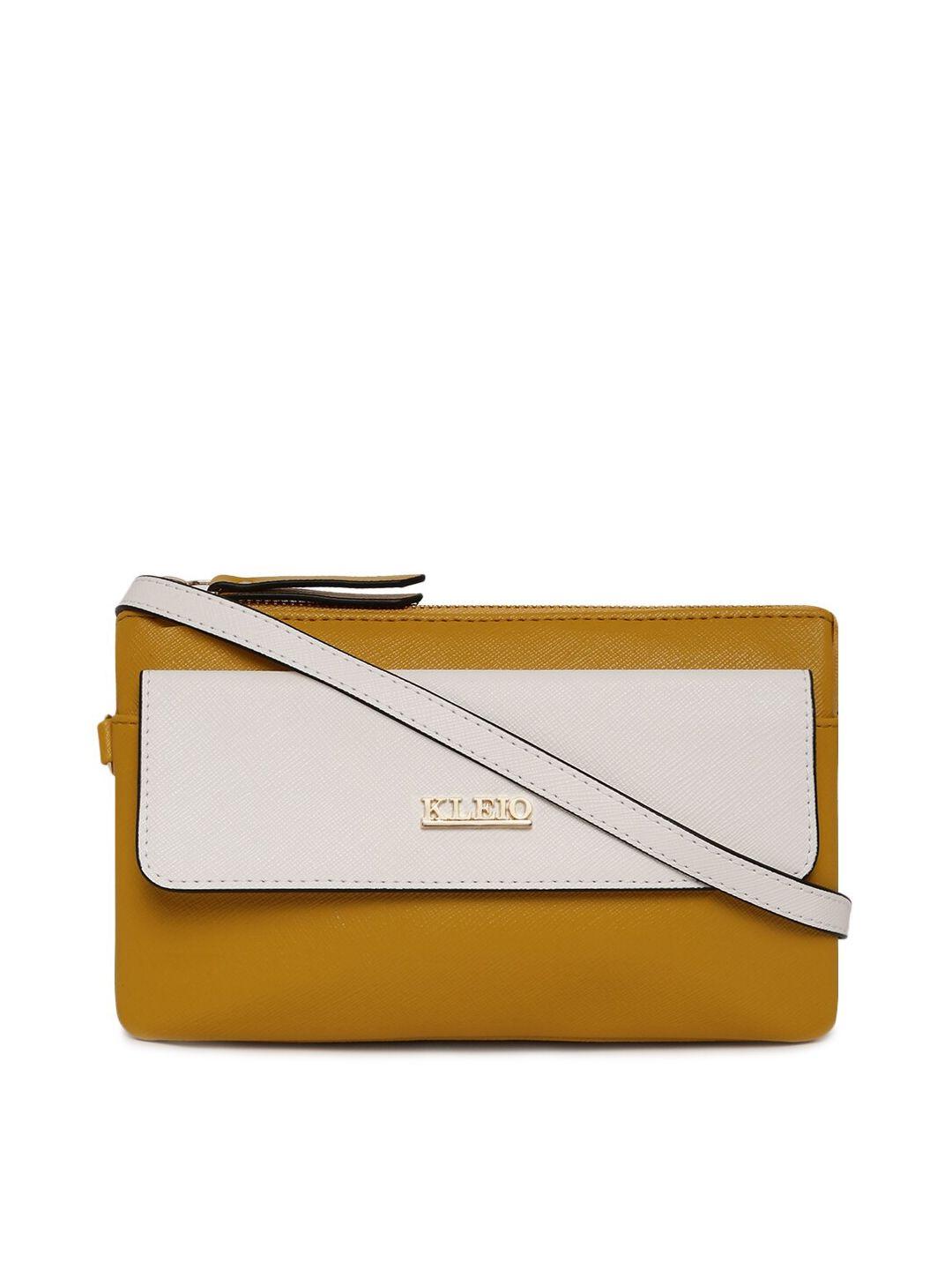 kleio mustard yellow colourblocked pu structured sling bag