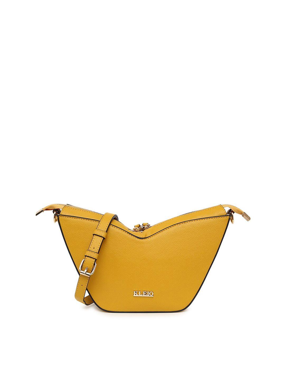 kleio mustard yellow saffiano textured sling bag with non-detachable sling strap