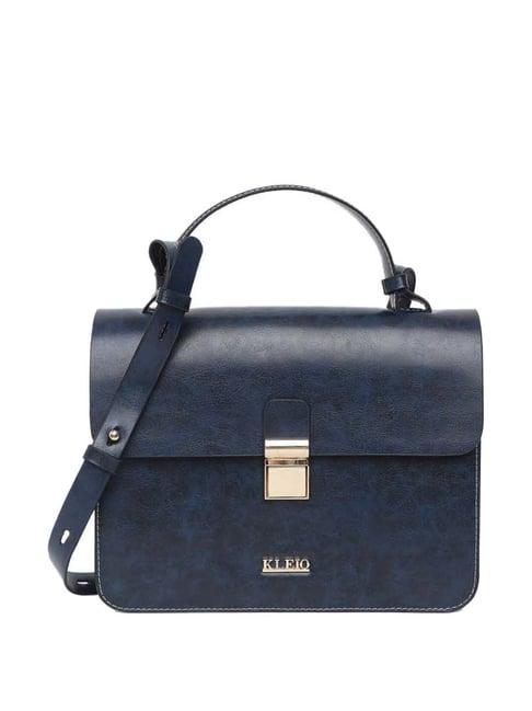 kleio navy printed medium satchel handbag