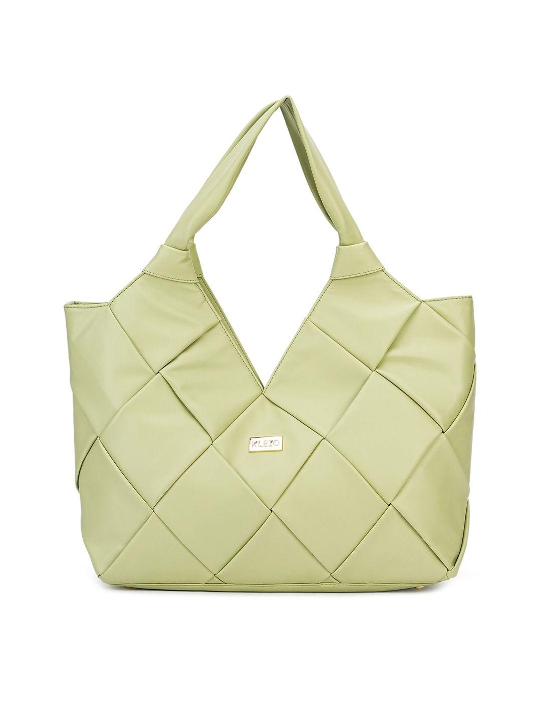 kleio olive green geometric textured pu oversized structured hobo bag with fringed