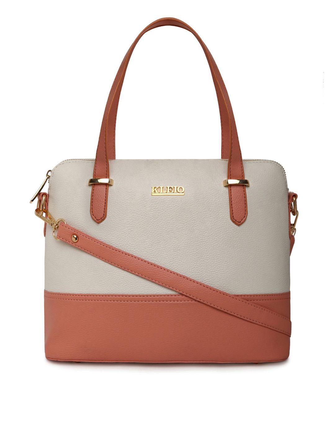 kleio peach-coloured & white colourblocked shoulder bag