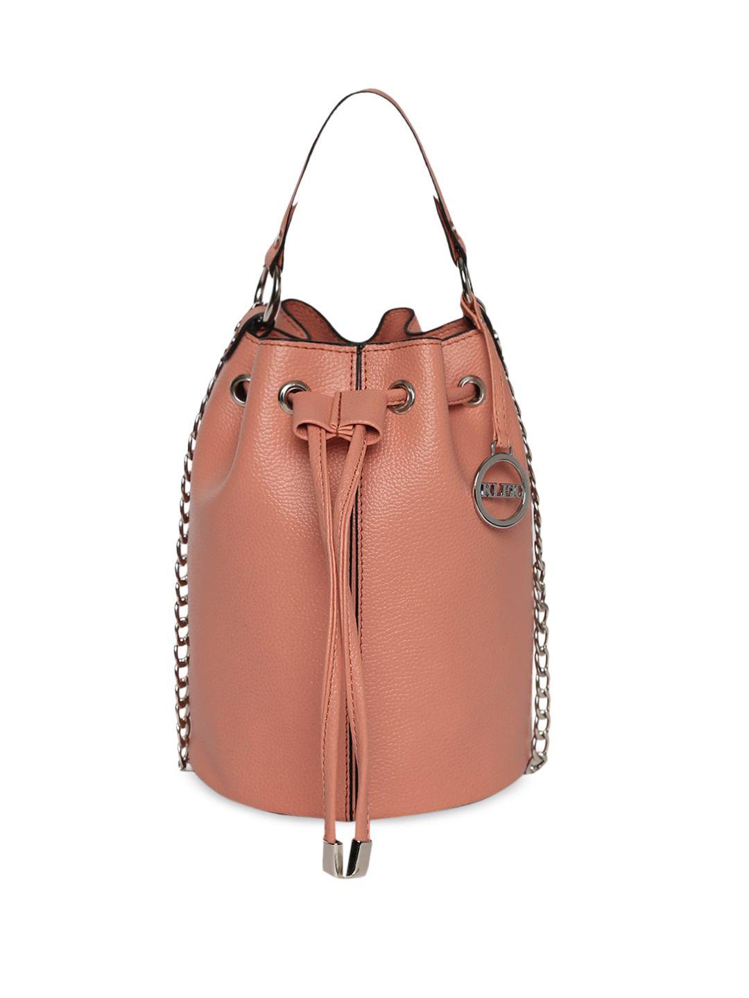 kleio peach-coloured solid handheld cum sling bag