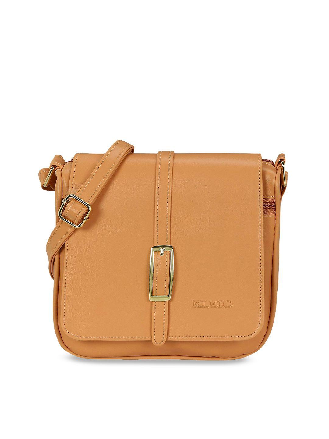 kleio peach-coloured solid sling bag