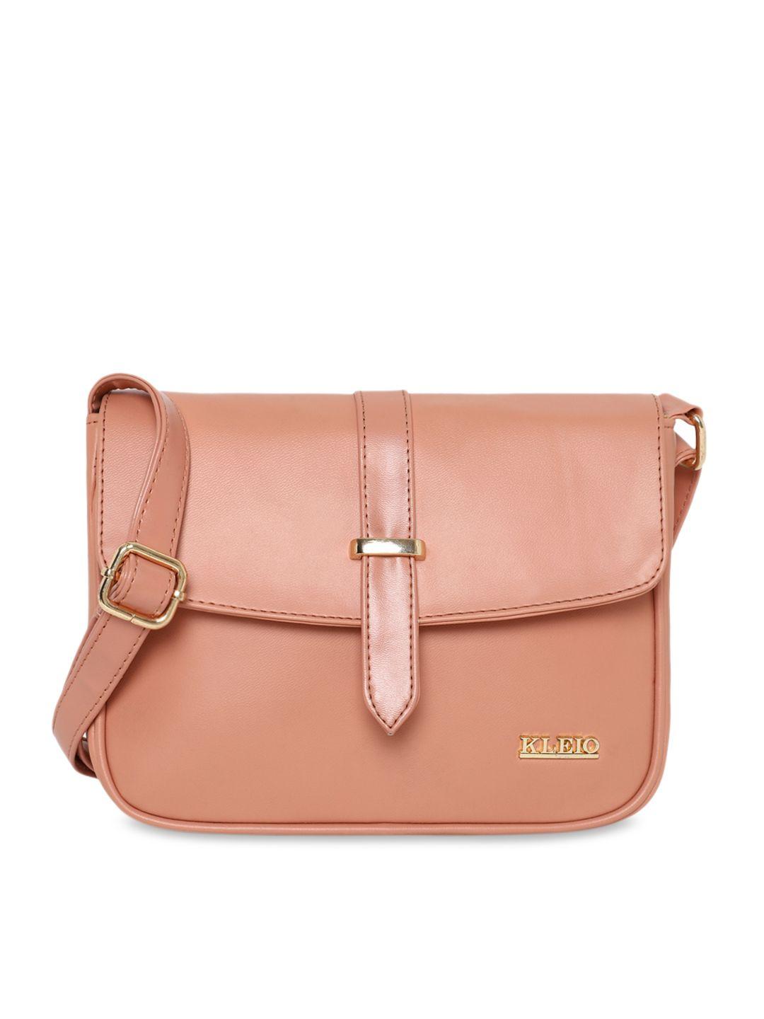 kleio peach-coloured solid sling bag