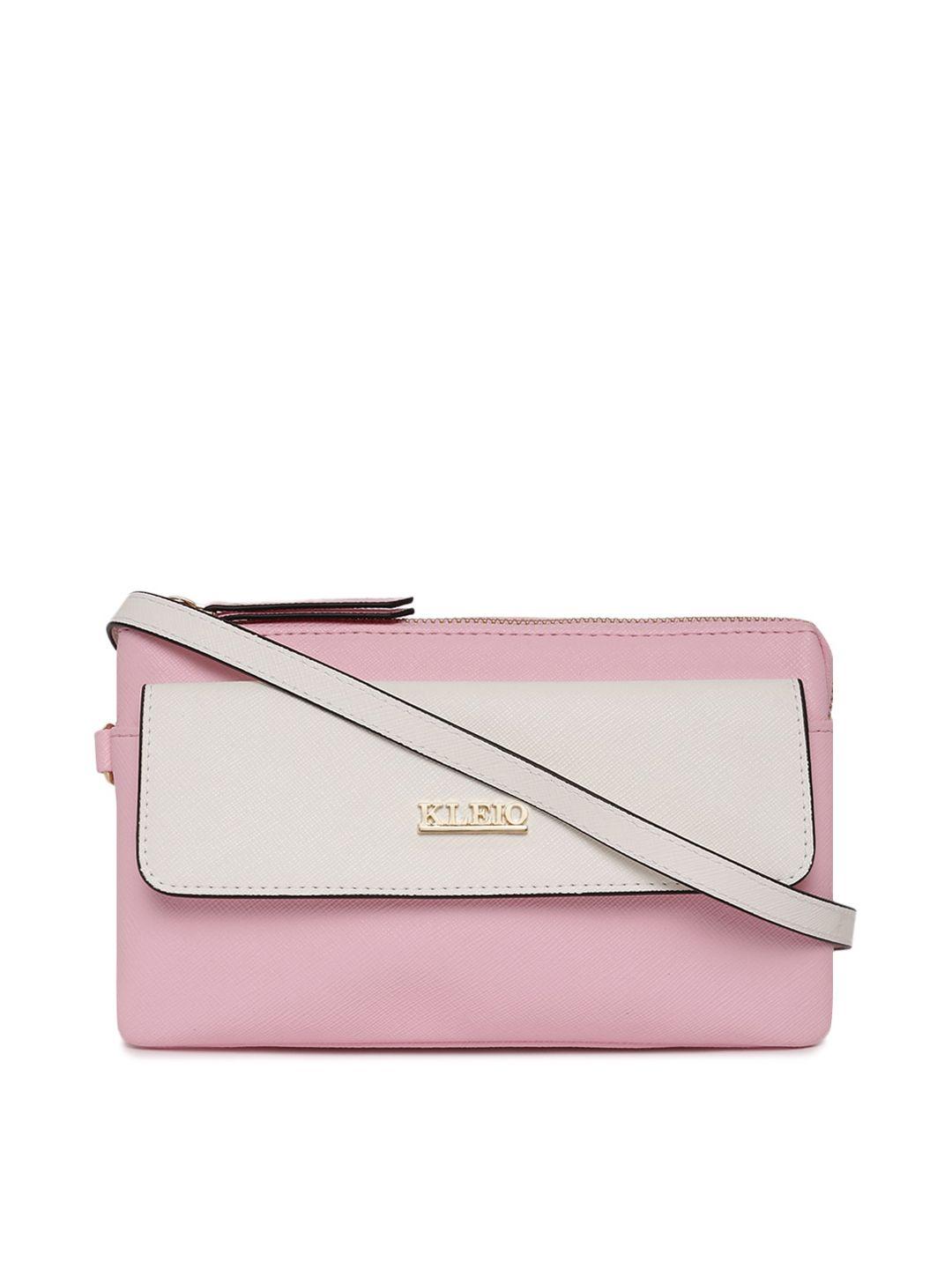 kleio pink colourblocked pu structured sling bag