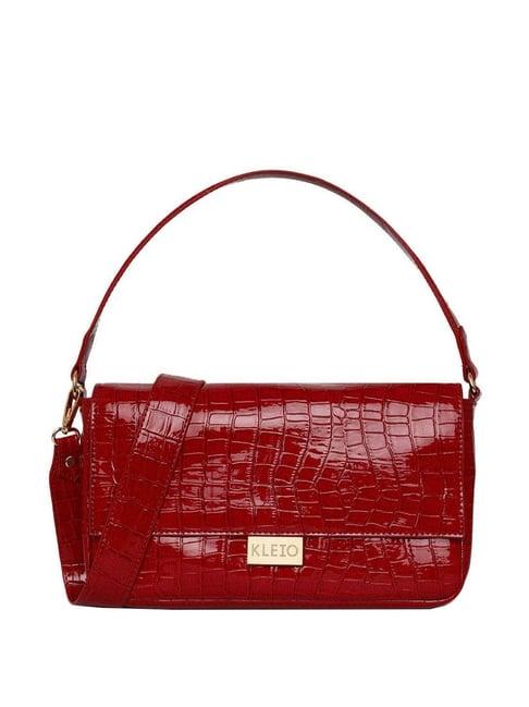 kleio red textured medium handbag