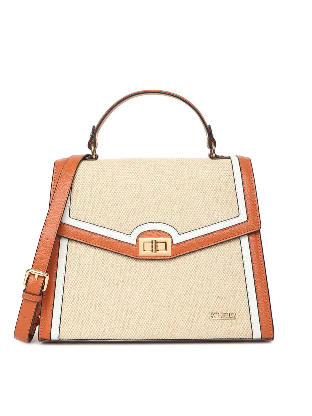 kleio tan & beige textured structured satchel