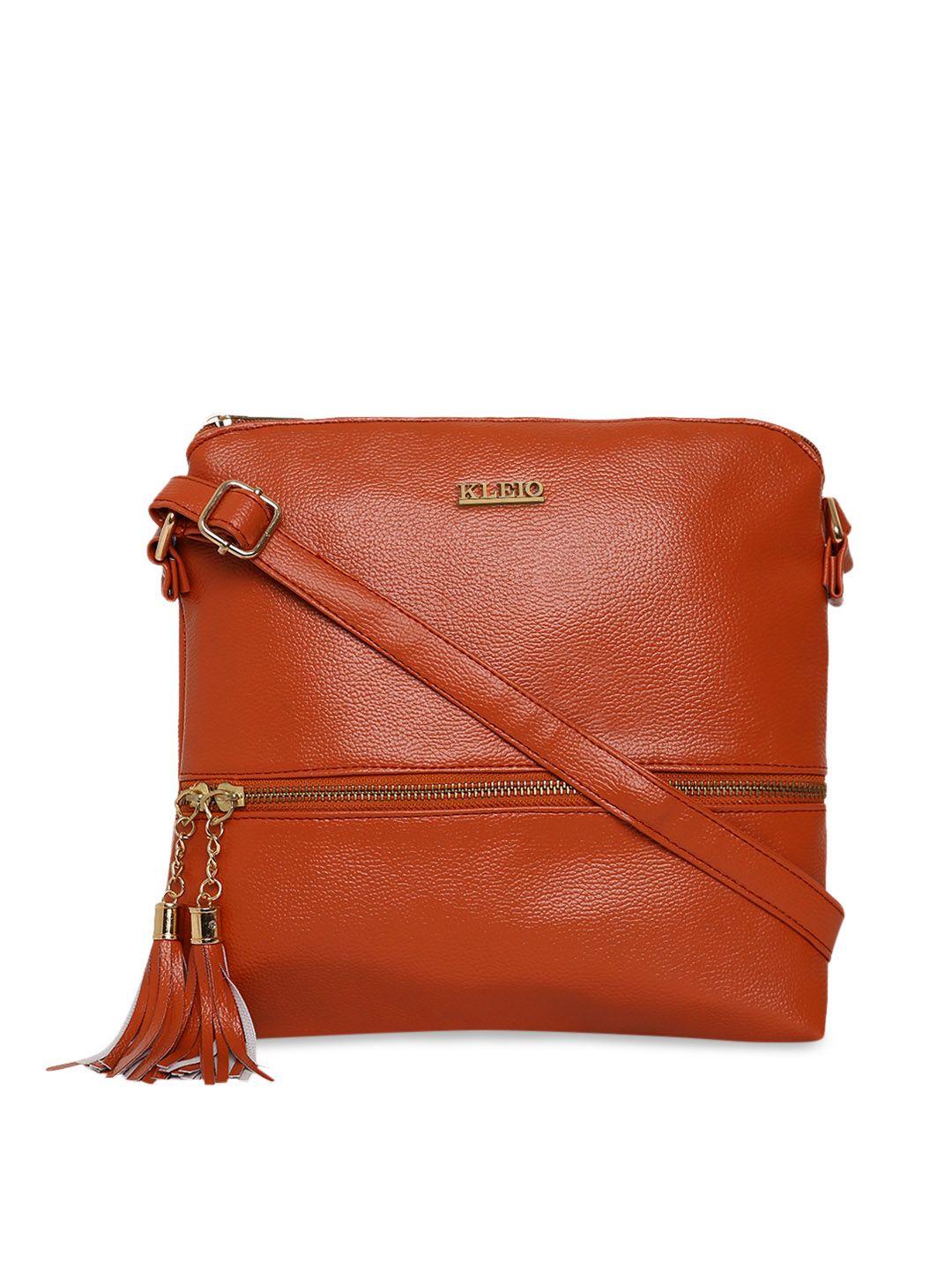 kleio tan brown solid leather sling bag