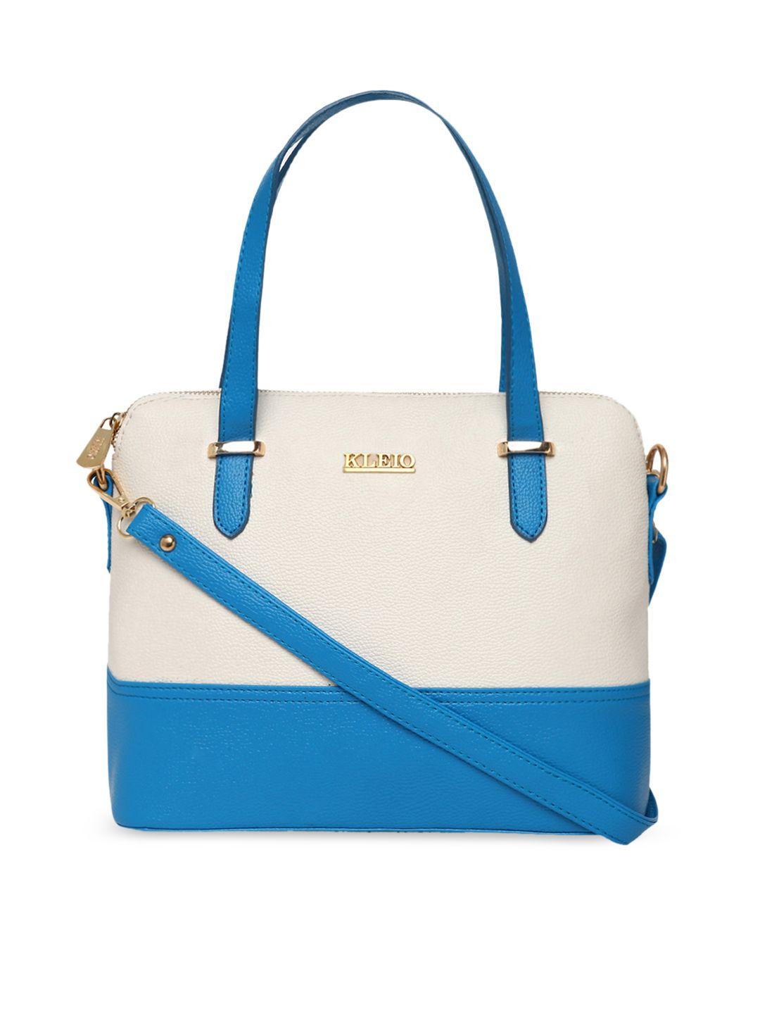 kleio turquoise blue & white colourblocked shoulder bag