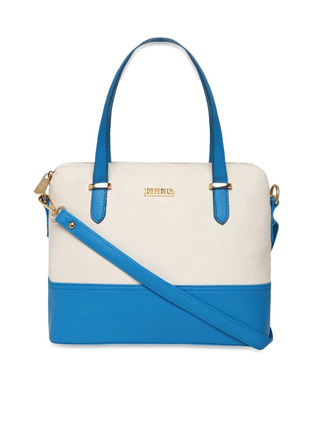 kleio turquoise blue & white colourblocked shoulder bag