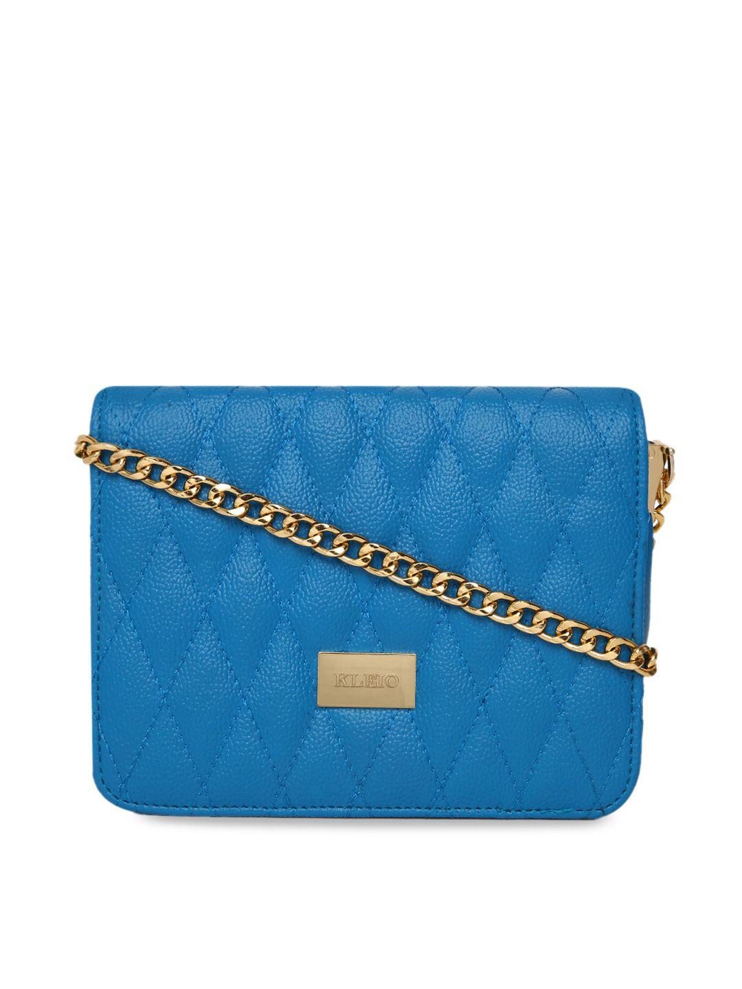 kleio turquoise blue quilted structured sling party bag