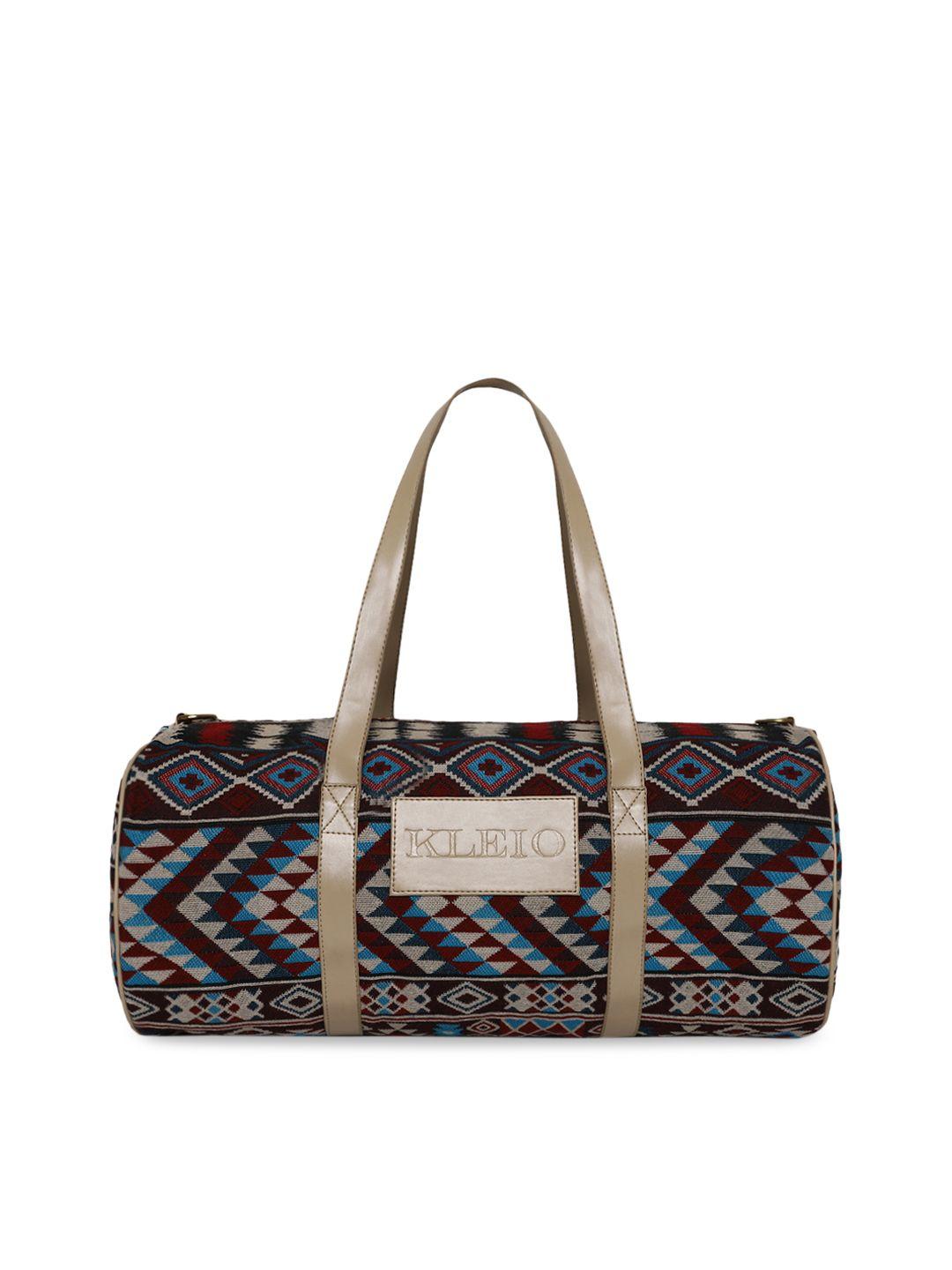 kleio unisex blue & maroon woven design duffel bag