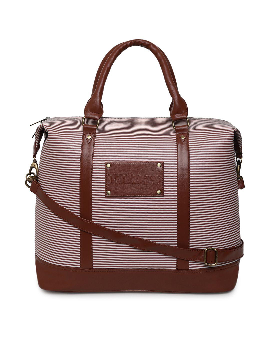 kleio unisex brown & white striped travel duffle bag