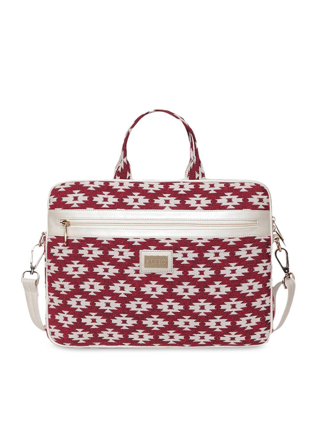 kleio unisex red & white printed laptop bag