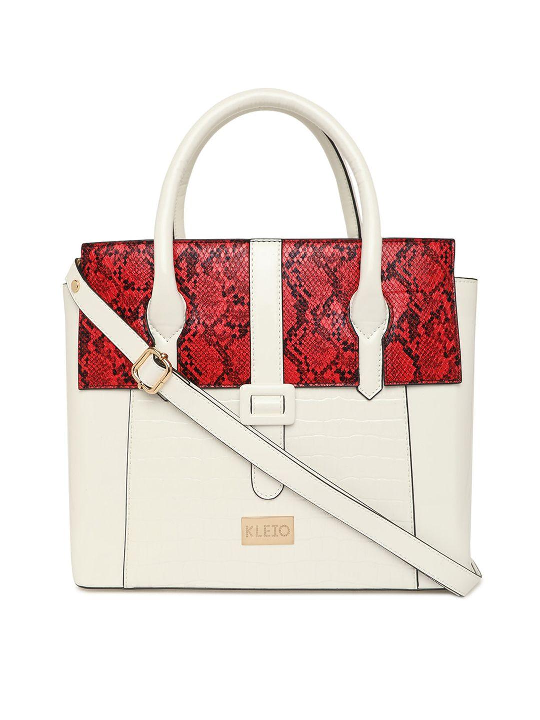 kleio white & red animal printed pu structured handheld bag