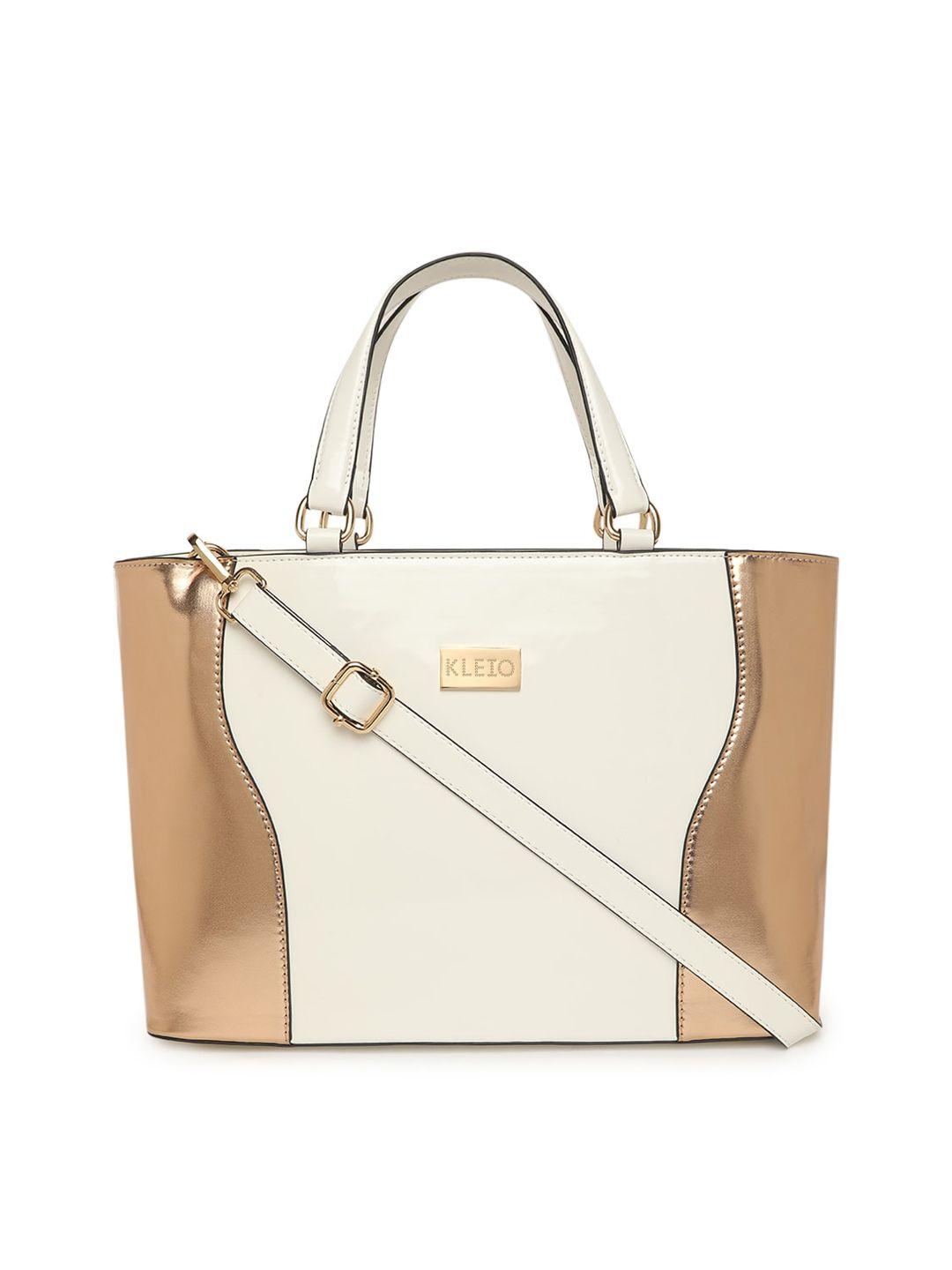 kleio white colourblocked pu shopper handheld bag