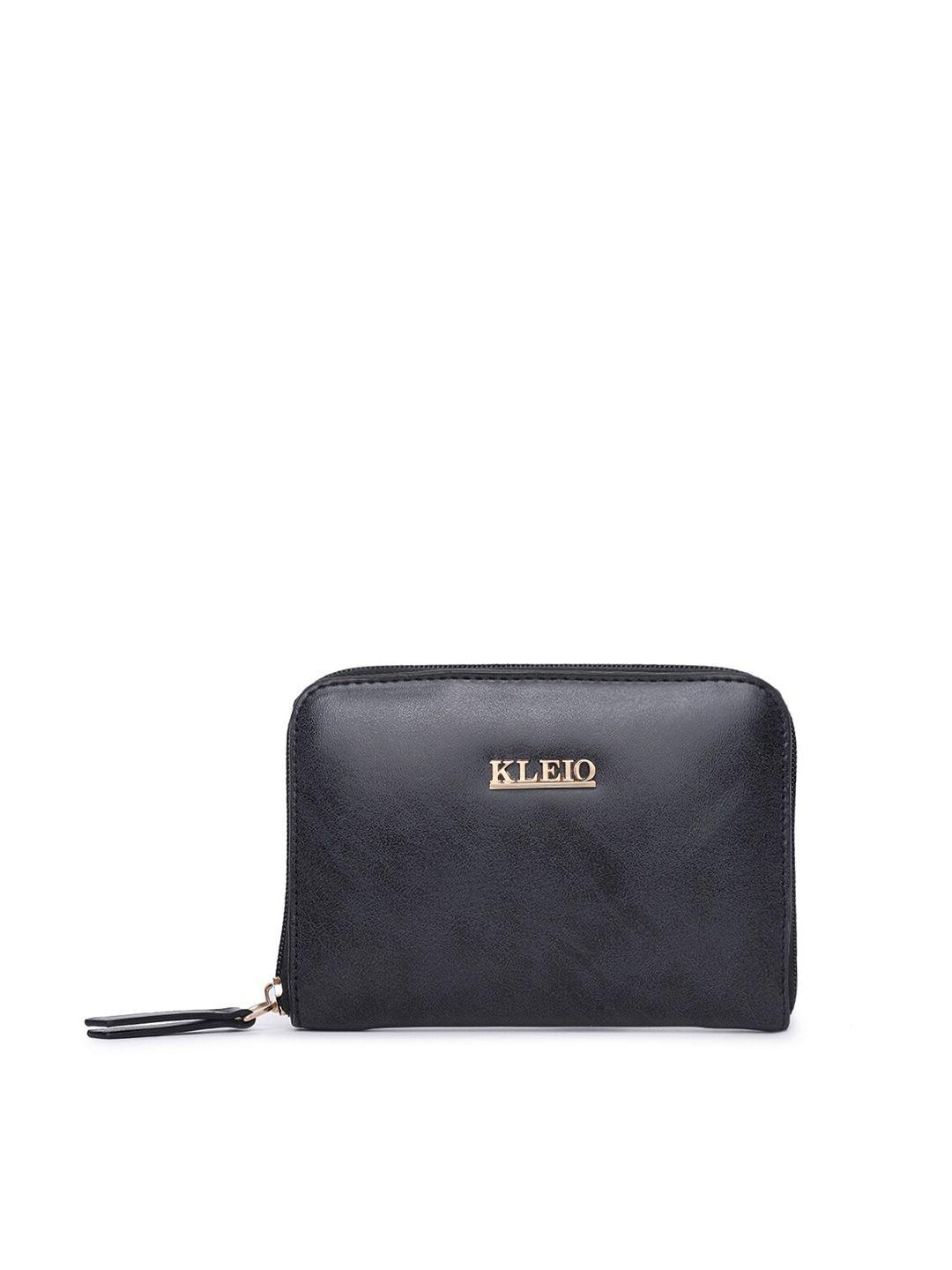 kleio women black pu zip around wallet