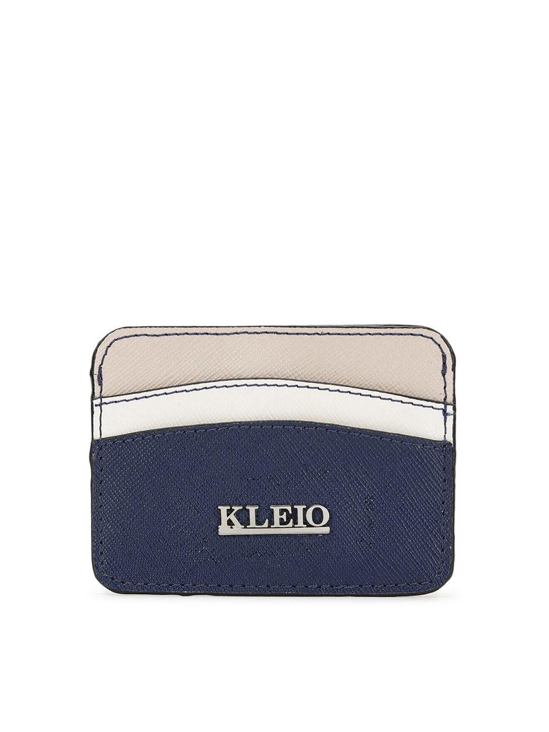 kleio women blue & cream-coloured textured pu card holder