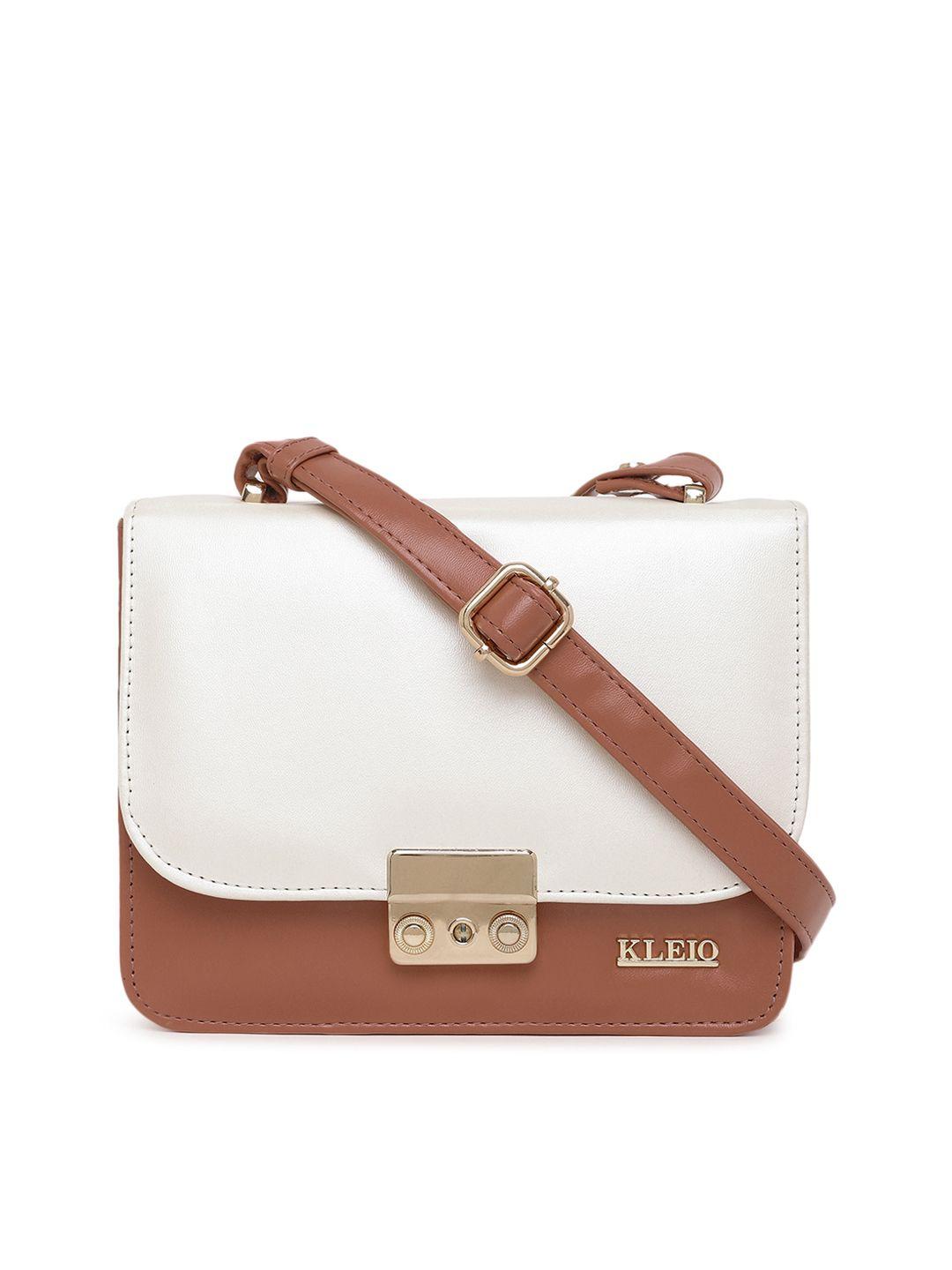 kleio women brown & white colourblocked sling bag