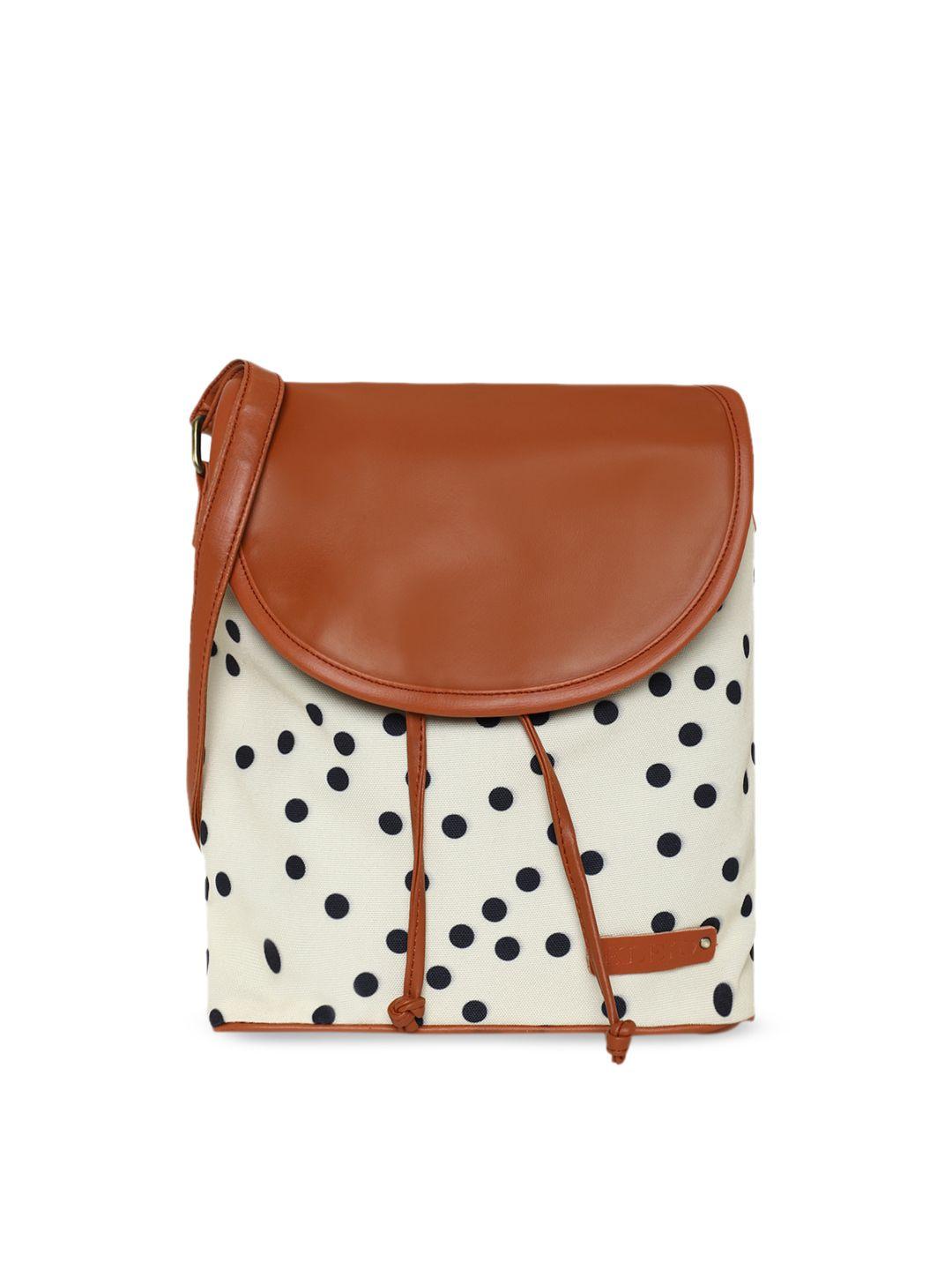 kleio women cream-coloured & brown printed sling bag