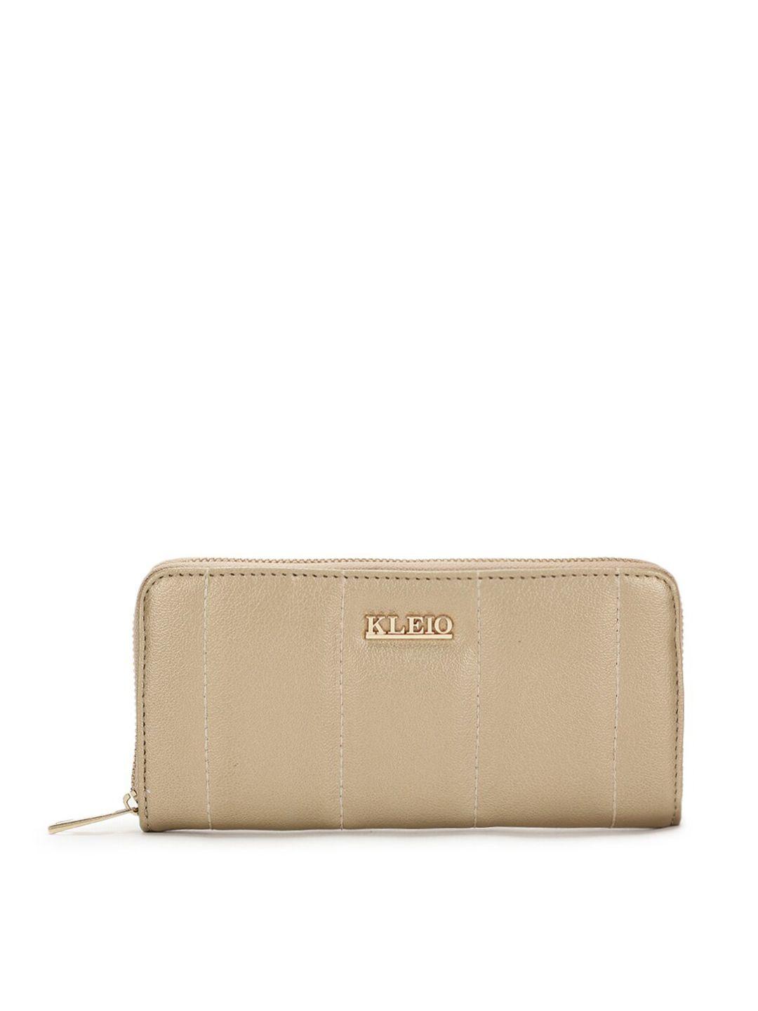 kleio women gold-toned quilted pu zip around wallet