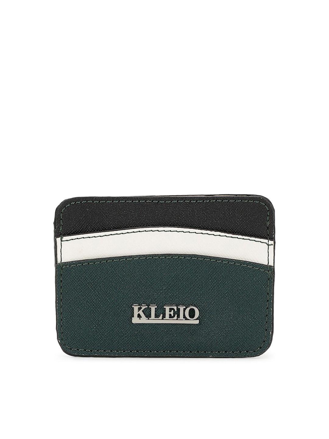 kleio women green & white pu card holder