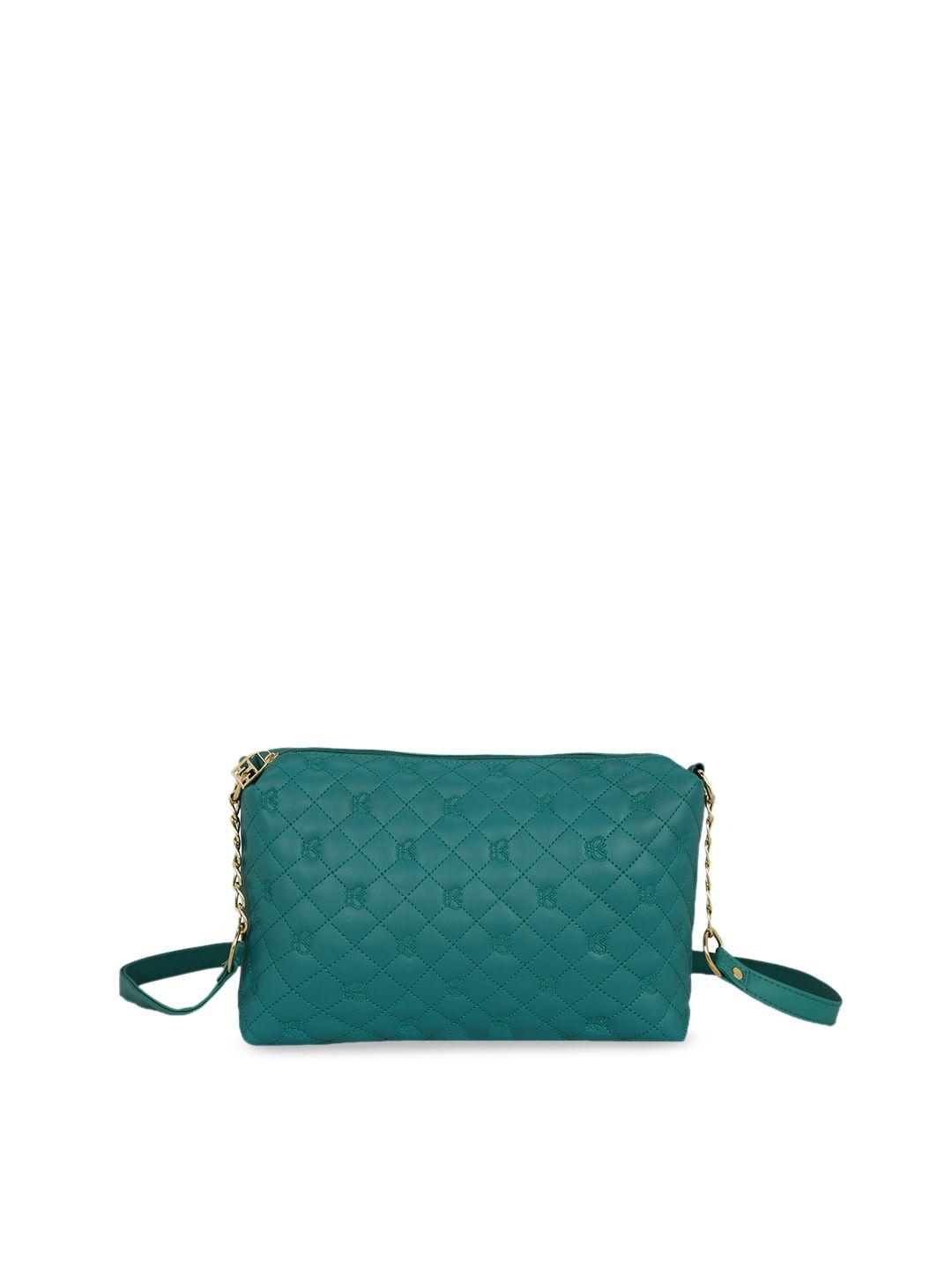 kleio women green textured quilted sling bag