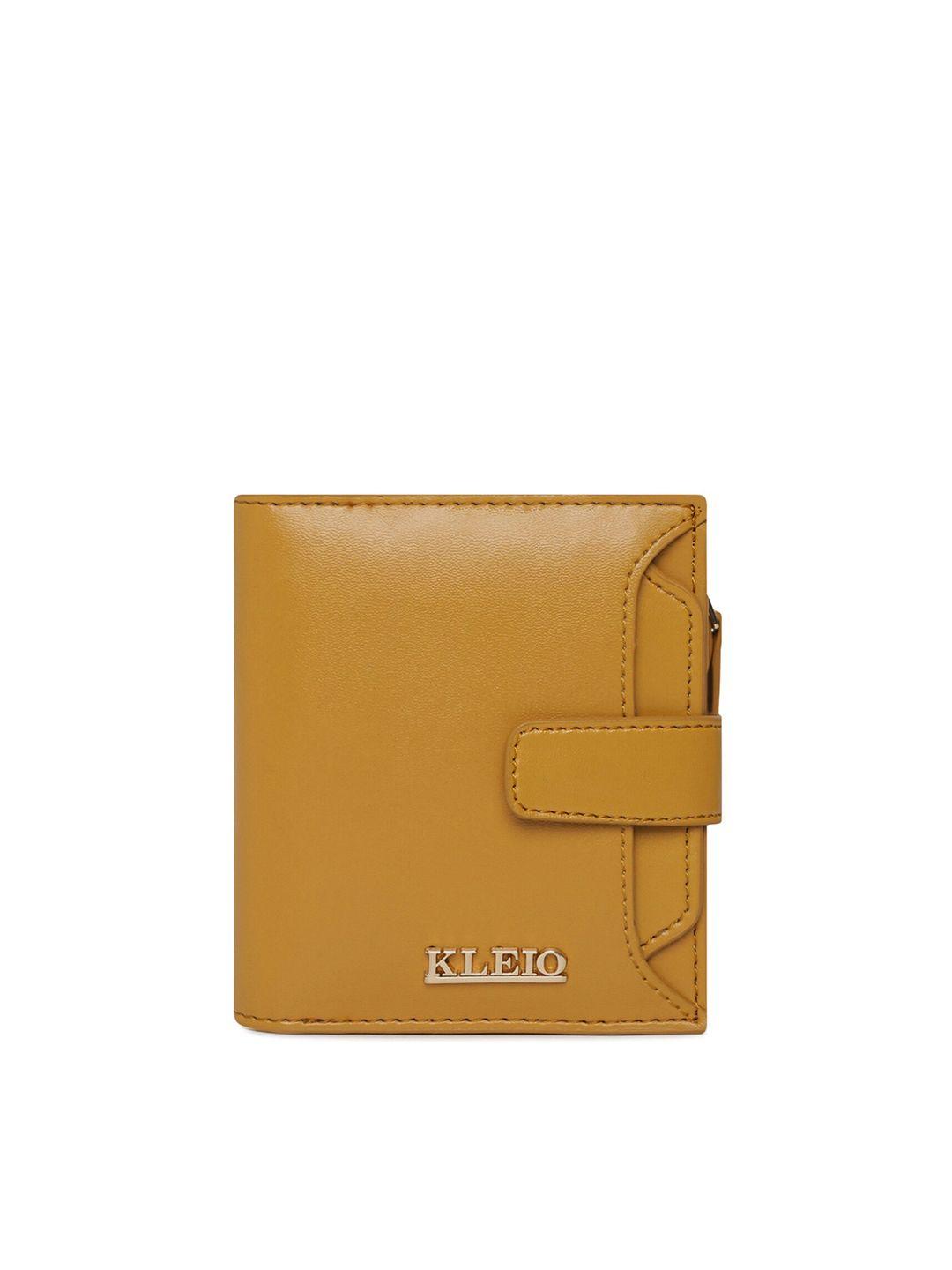 kleio women mustard solid synthetic leather two fold wallet