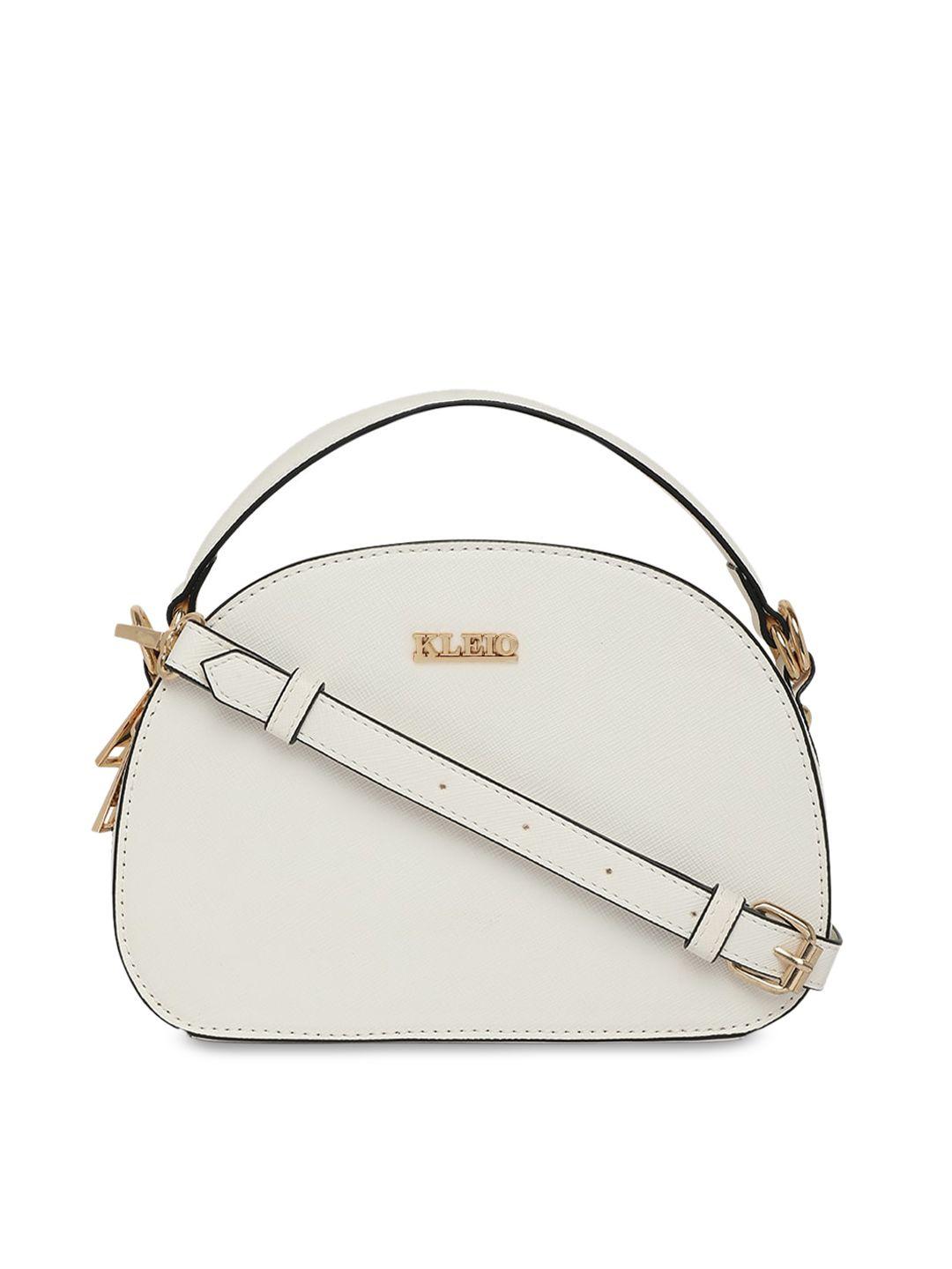 kleio women off-white solid d-shaped structured sling bag