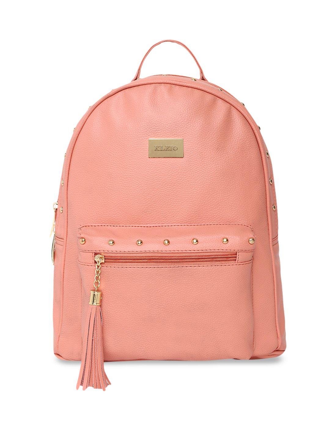 kleio women peach-coloured solid backpack