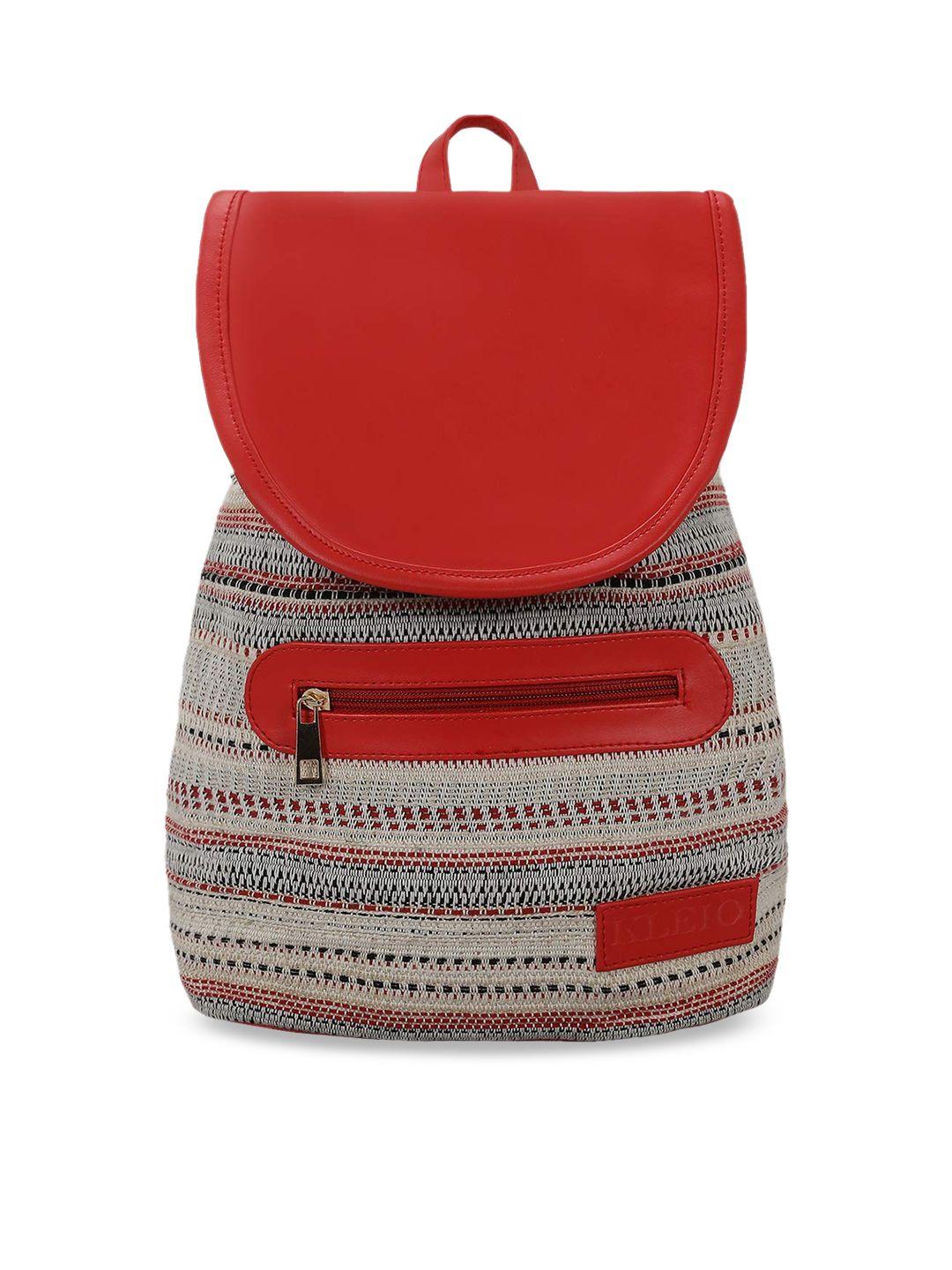 kleio women red & beige woven design backpack
