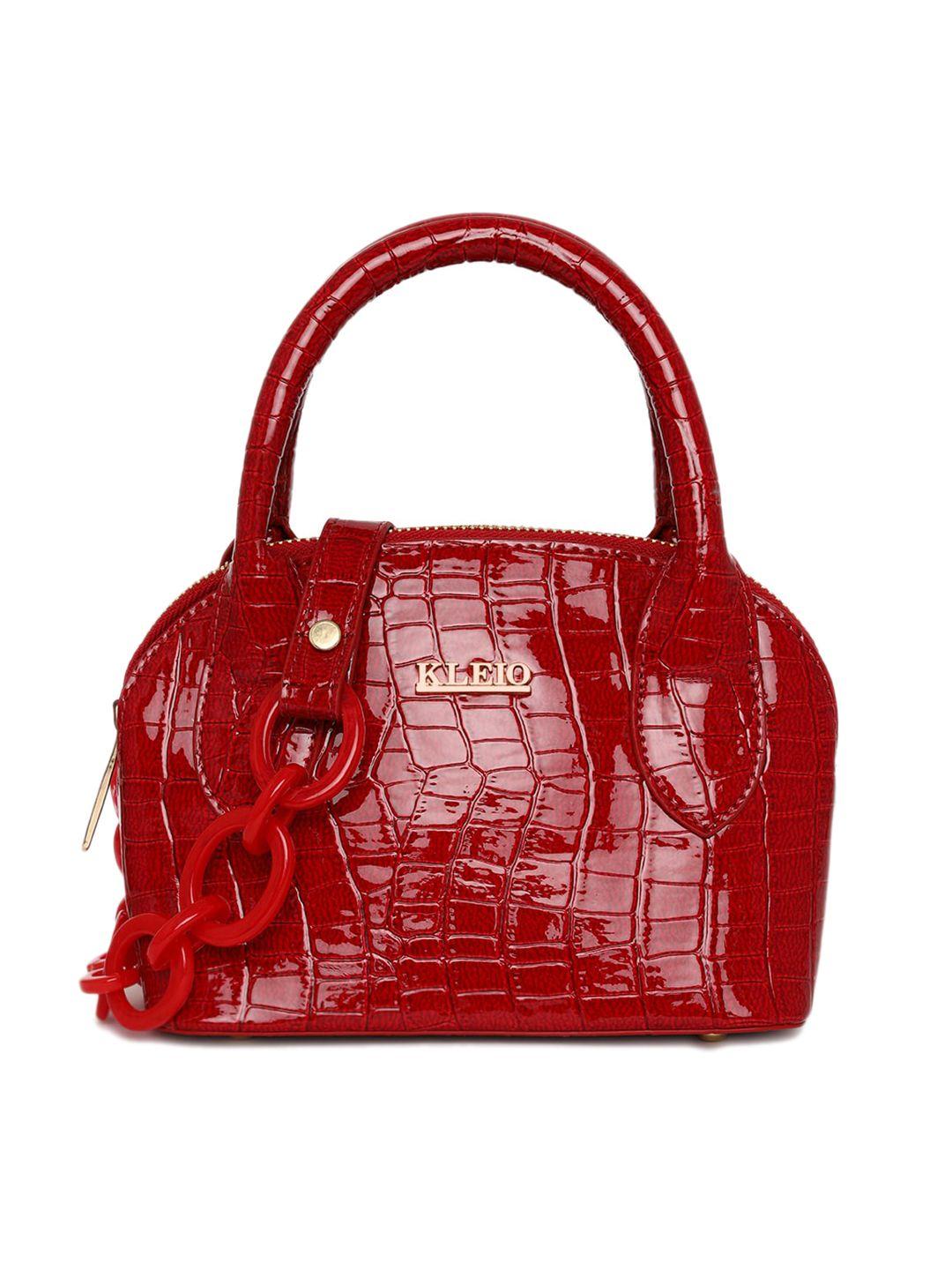 kleio women red croc textured structured handheld bag