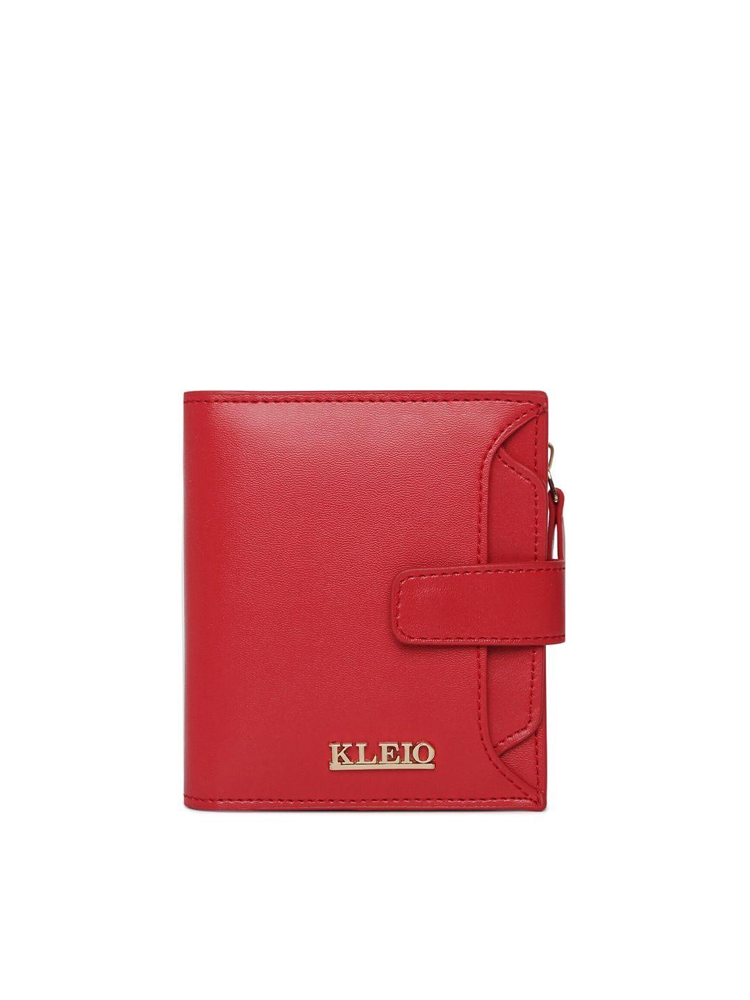 kleio women red solid synthetic leather two fold wallet