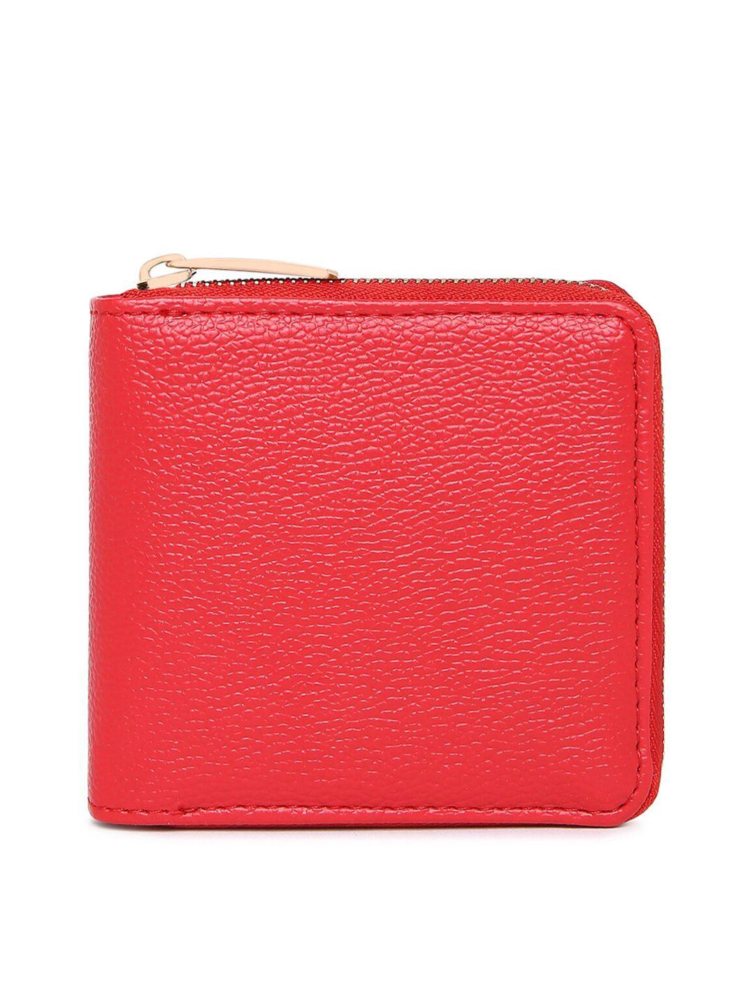 kleio women red textured pu zip around wallet