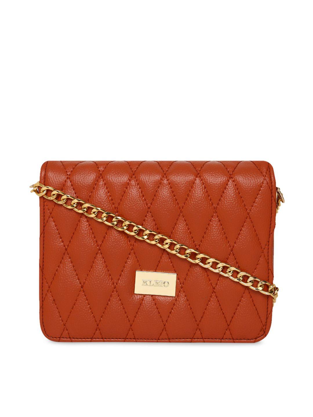 kleio women tan orange quilted structured sling party bag