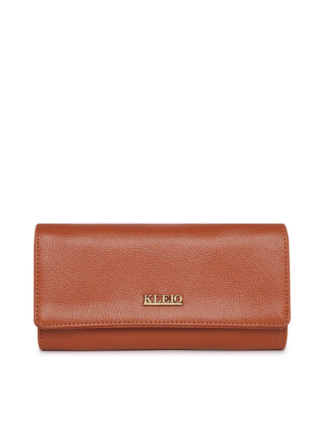 kleio women tan solid synthetic leather two fold wallet