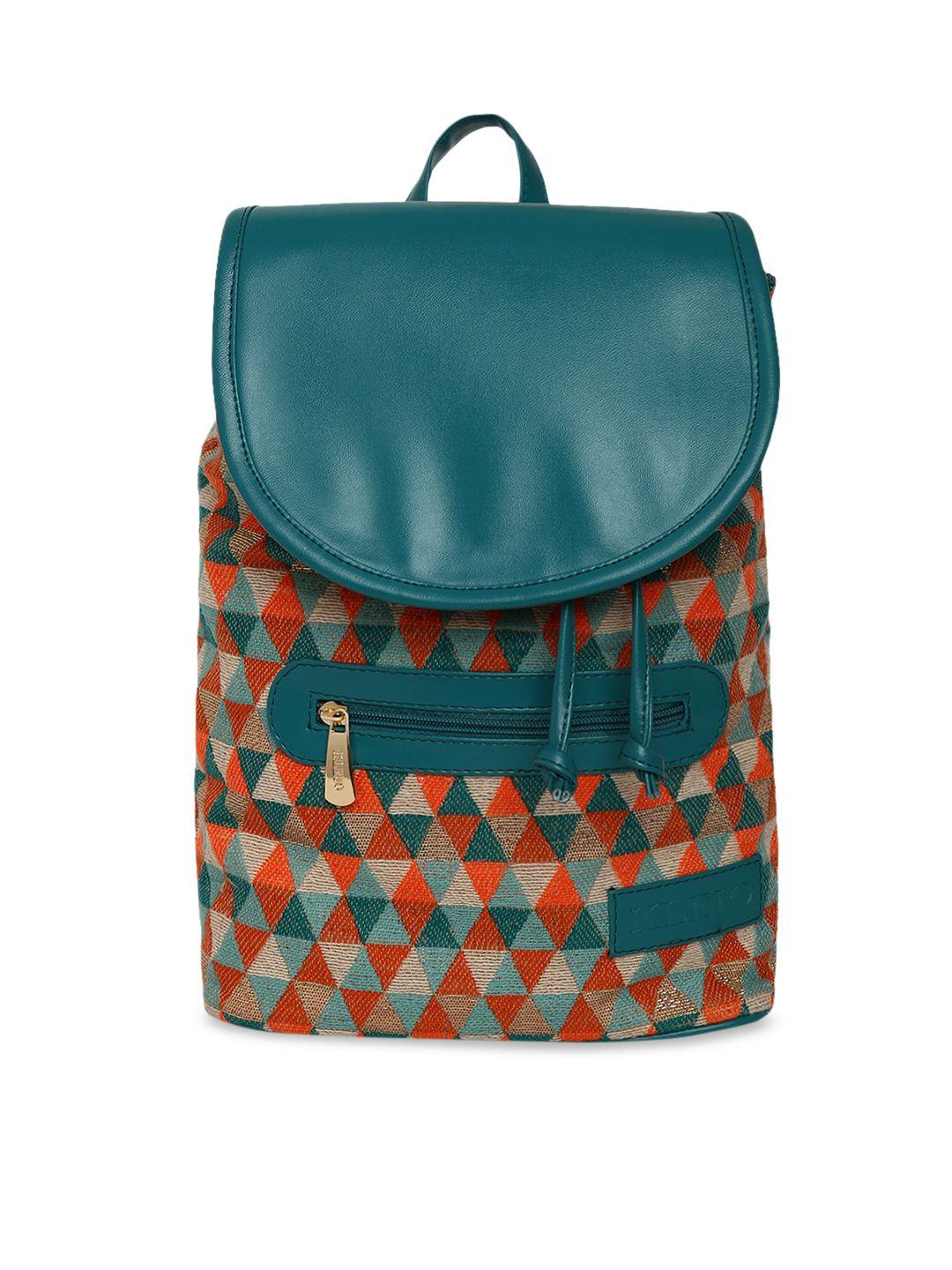 kleio women teal green & orange printed backpack