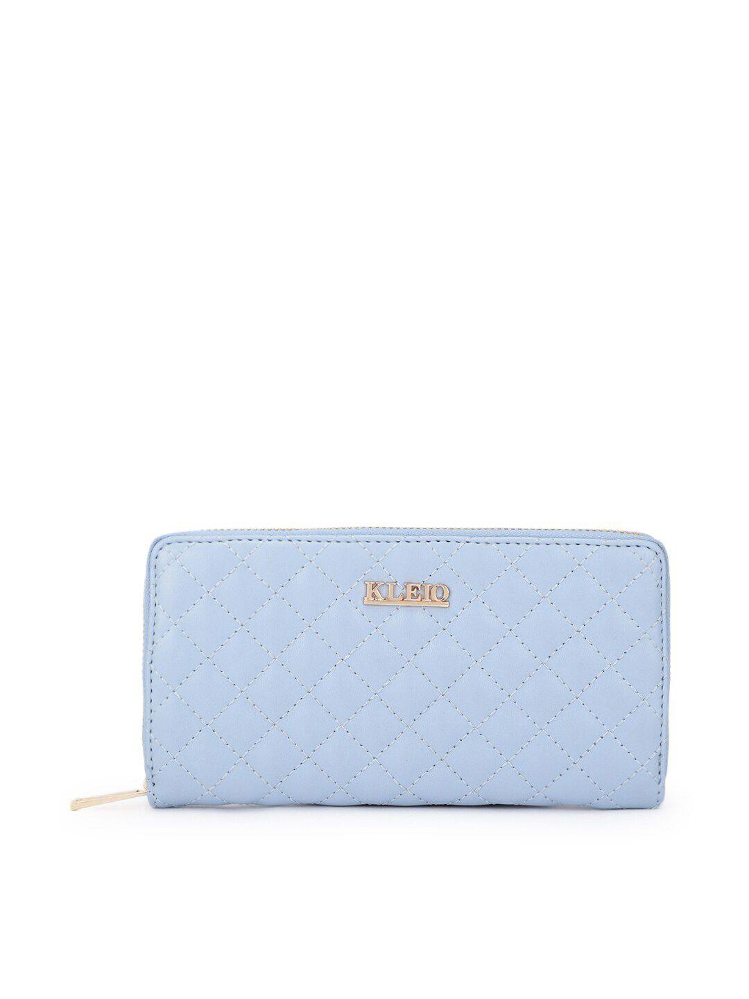 kleio women turquoise blue quilted zip around wallet