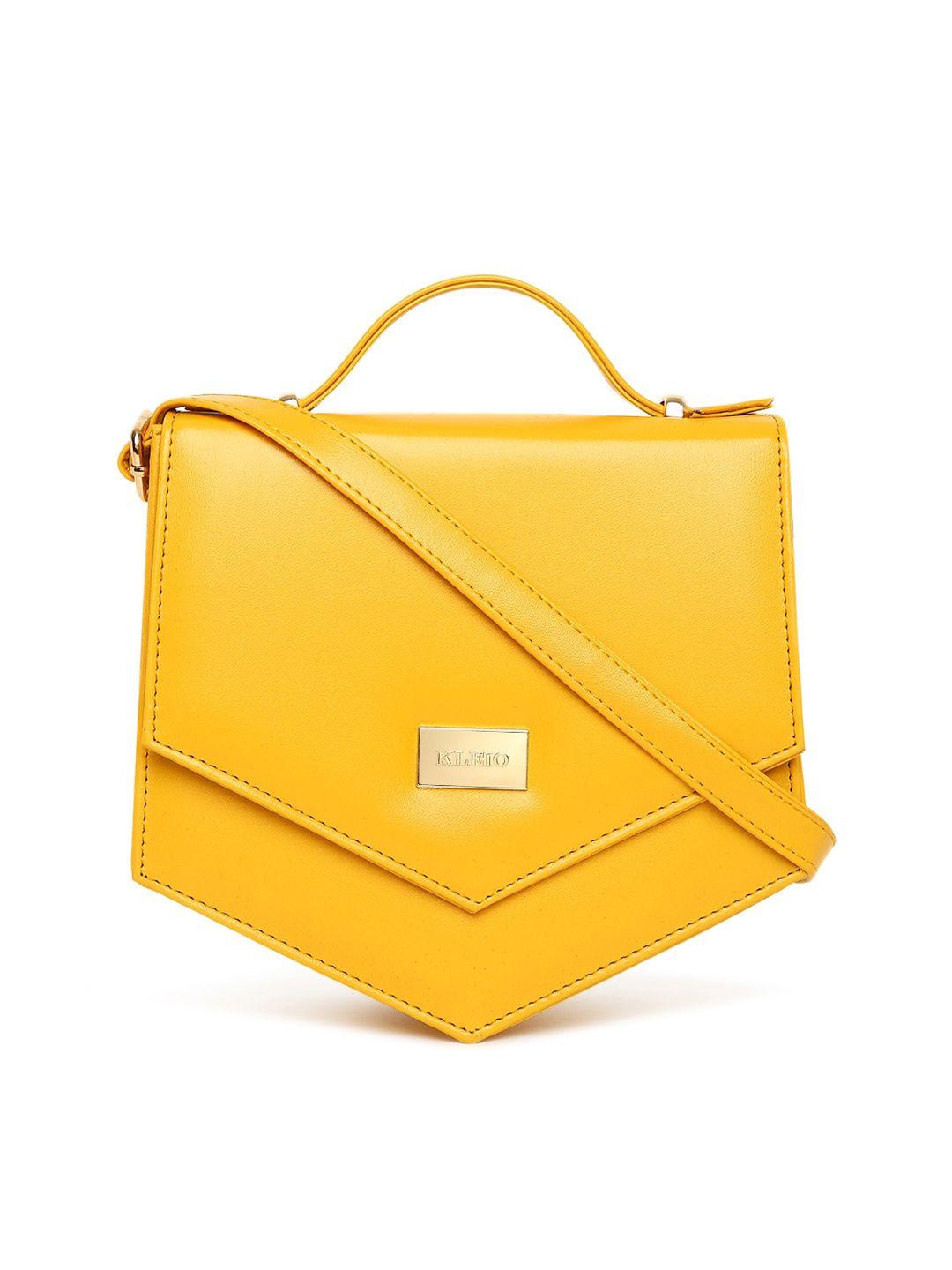 kleio yellow pu structured satchel with quilted