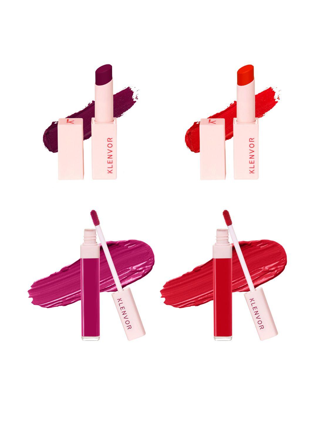 klenvor set of 4 trip to comfy lip lightweight matt liquid lipstick + crayon lipsticks - festive collection
