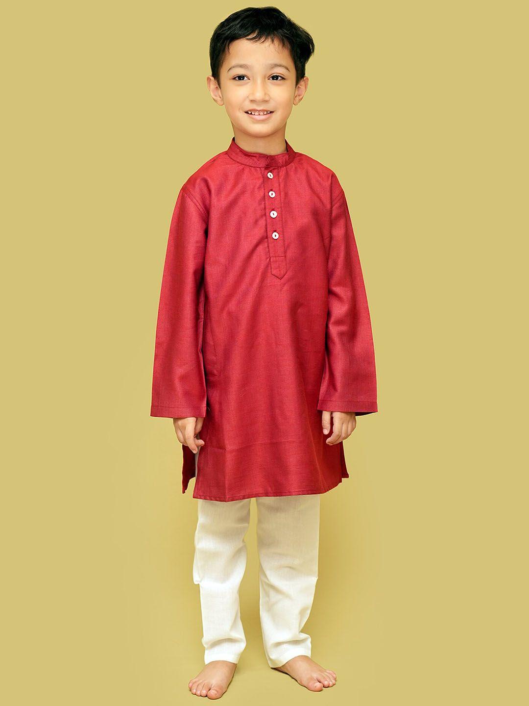 klephant boys mandarin collar long sleeves pure silk straight kurta