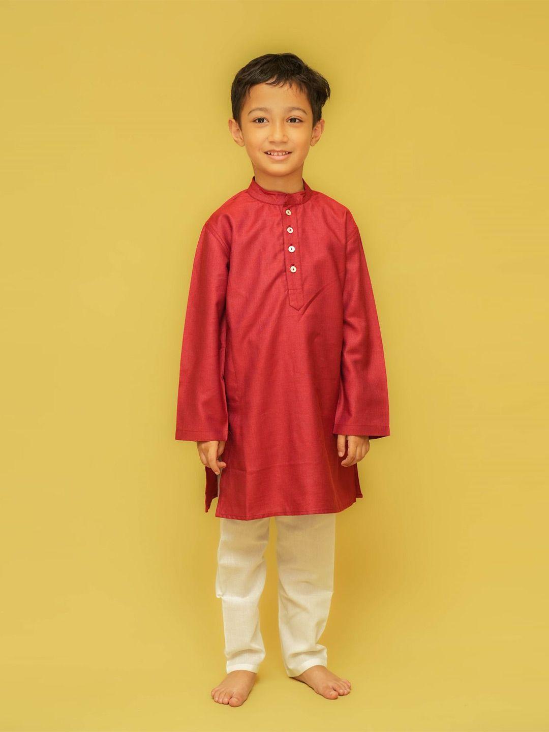 klephant boys mandarin collar straight silk kurta