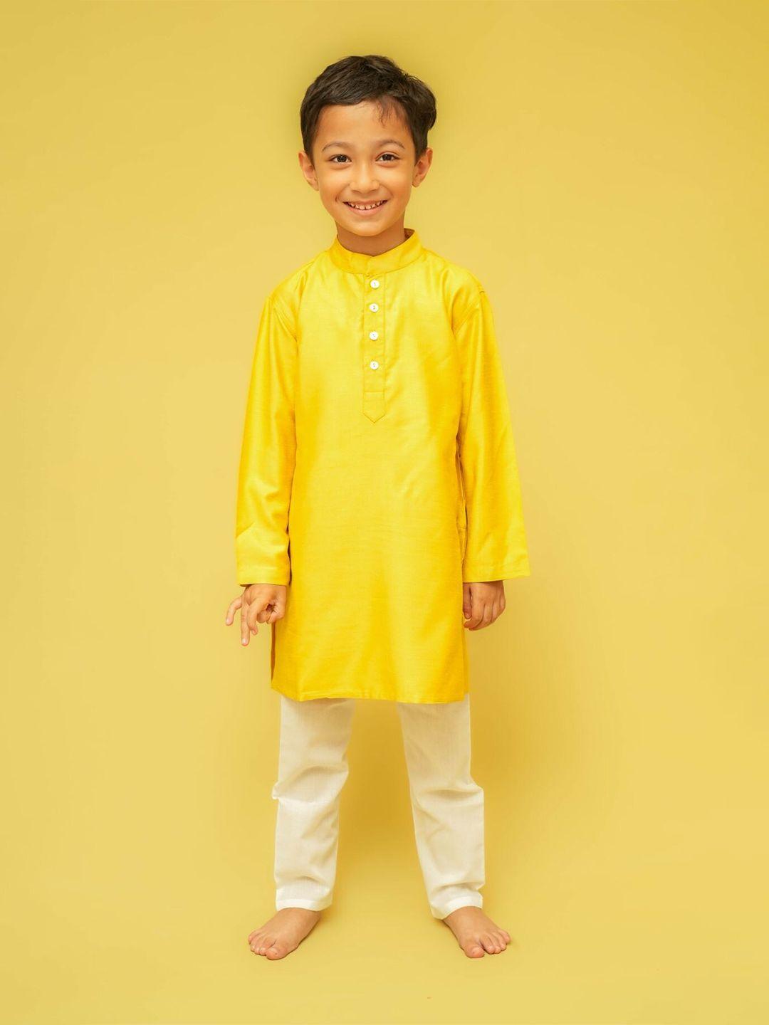 klephant boys mandarin collar straight silk kurta