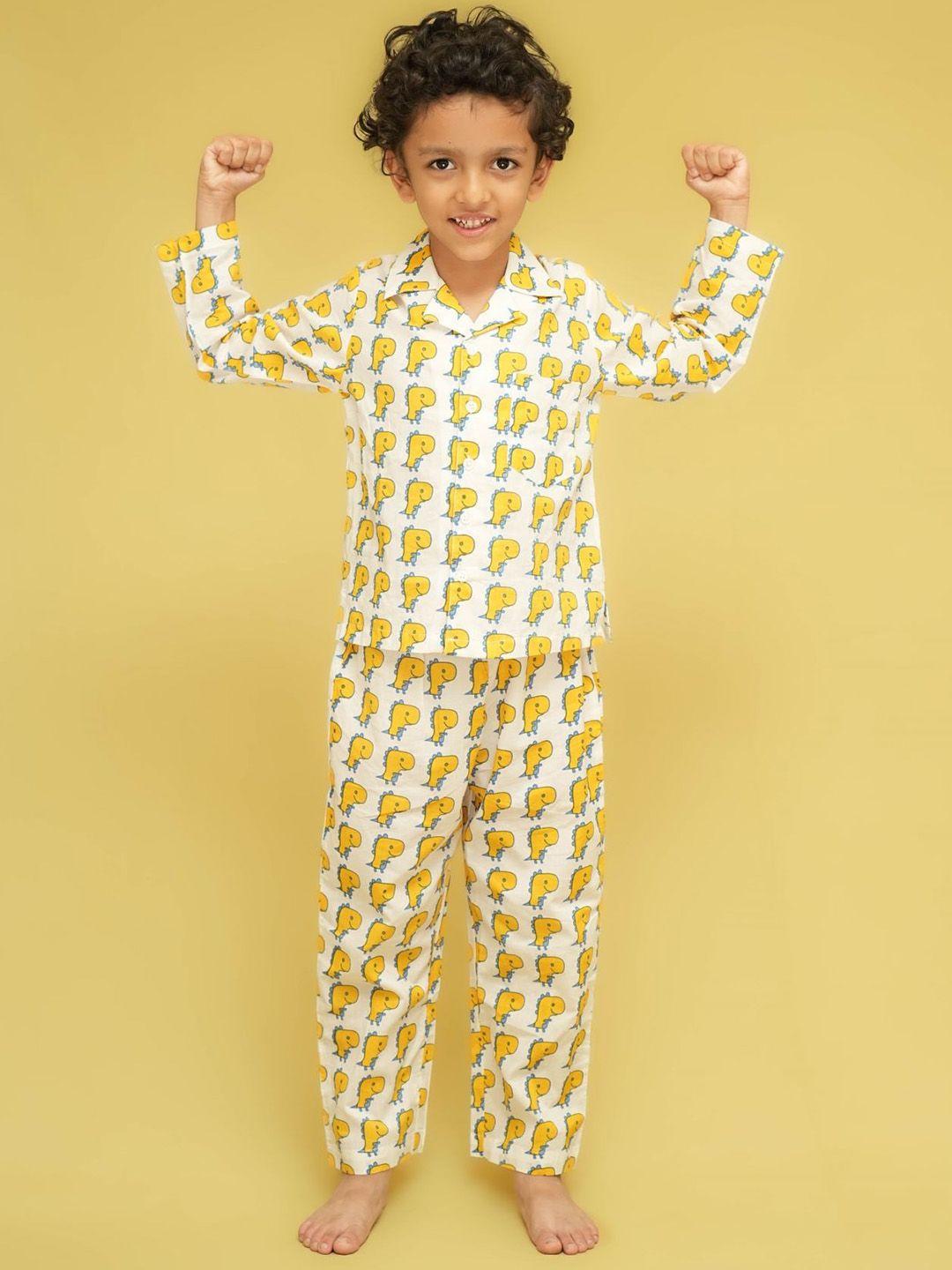 klephant unisex kids yellow printed night suit