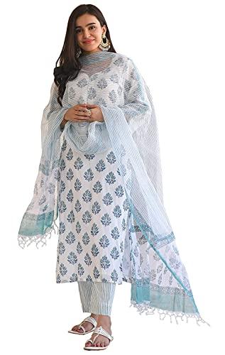 klosia women's cotton straight kurta pant with dupatta (valley_suit_xxl_white_2xl)