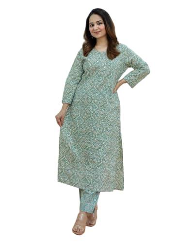 klosia women embroiderd kurta and pant set (xx-large) green